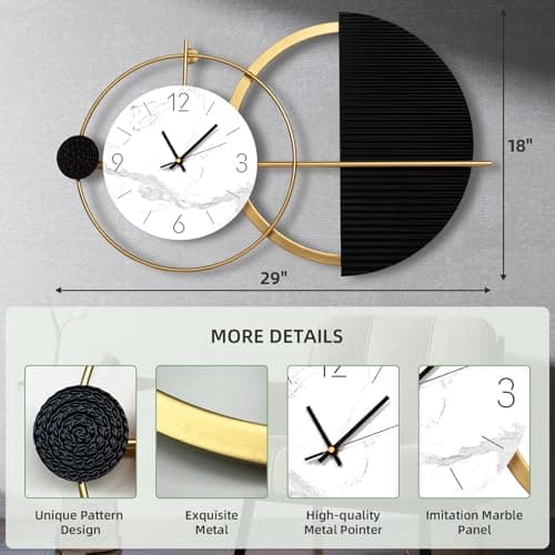 Tiuposr 29x18 Inches Large Modern Wall Clocks Battery Operated Silent No-Ticking, Unique Decorative Analog Clock for Bedroom, Kitchen, Living Room, Entryway, Home & Office Decor - Thumbnail 2