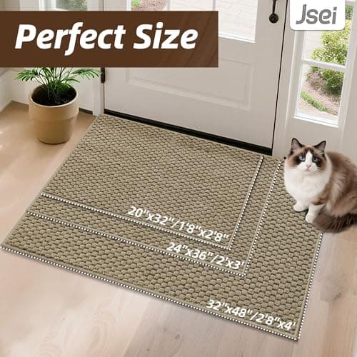 JSEI Dirt Trapper Door Mat 20"x32", Non-Slip Entryway Rugs Doormat Indoor, Washable Absorbent and Stain Resist Welcome Floor Mat for Front Door, Dog Door Mat, Muddy Wet Shoes & Paws, Beige - Thumbnail 2