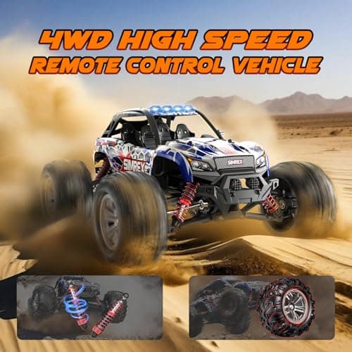 SIMREX 1/16 Scale Hobby RC Car, 36 KPH High-Speed 4WD RC Truck, 2.4 GHz Remote Control Car, All-Terrain Electric Vehicle, 4X4 Remote Contral Moster Truck for Kids and Adults - Thumbnail 3
