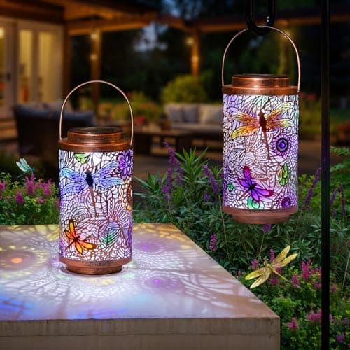 2Pack Solar Outdoor Lanterns Waterproof Multicolor Dragonfly Garden Gifts for Mom Women Backyard Lights Lanterns for Indoor,Outdoor, Porch, Outside,Mothers Day Gifts for Grandma Wife - Image 1