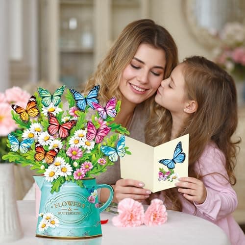 Airpark Pop Up Flower Cards, 3D Paper Flowers Bouquet Mothers Day Card 12’‘ with Blank Note and Envelope, Birthday, Get Well, Anniversary, Greeting Gifts Cards for Women Mom Girls Friends, Daisies and Butterflies - Thumbnail 5