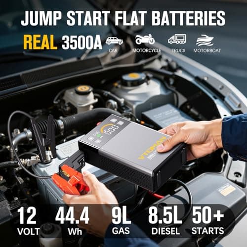 VTOMAN X3 Jump Starter with Air Compressor, 3500A Portable Car Battery Jumper Starter (9L Gas/8.5L Diesel Engines) with 160PSI Auto-Shutoff Tire Inflator, 12V Lithium Battery Booster Pack, Jump Box - Thumbnail 2