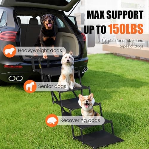AeedWisp Dog Stairs for Large Dogs, Heavy Duty Foldable Dog Steps for Car Truck Non-Slip Surface Pet Stairs Ramp Supports up to 150 lbs, 6 Steps - Thumbnail 2