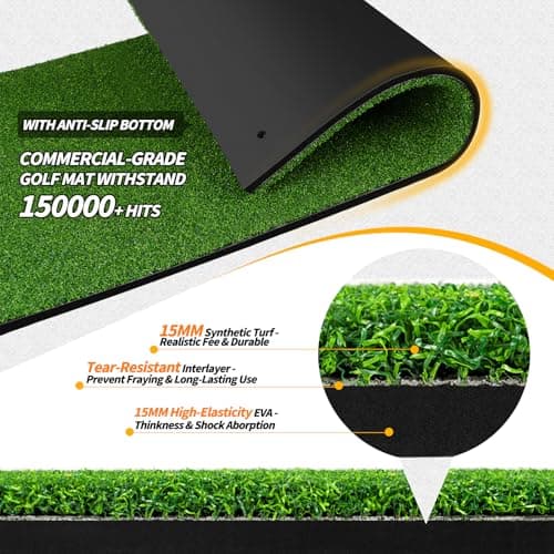 6x4.8ft Golf Hitting Mat for Indoor Outdoor Practice, High-Elasticity Golf Practice Driving Range Turf Mat, Convertible 2IN1 Golf Hitting & Putting Mat for Garage Simulator Training, Gifts for Men/Dad - Thumbnail 3
