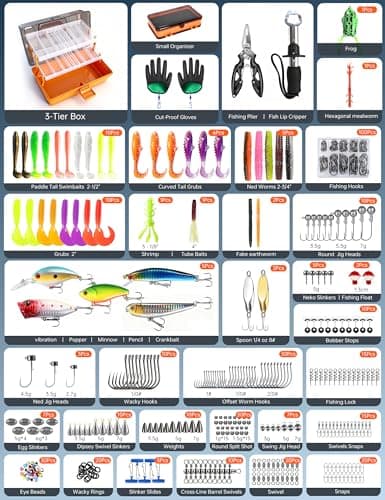 DIGOAKO Large 3-Layer Fishing Tackle Box with Tackle Included, All-in-One 417 Pcs Fishing Lures Kit with Small 2-Sided Box & Gloves for Anglers, Complete Freshwater Bass Fishing Gear, Gift for Men - Thumbnail 2