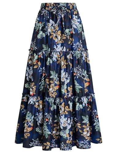 Arolina Boho Skirts for Women Elastic High Waist Tiered Floral Maxi Skirts Flowy Pleated Flared A-Line Long Skirt - Image 1