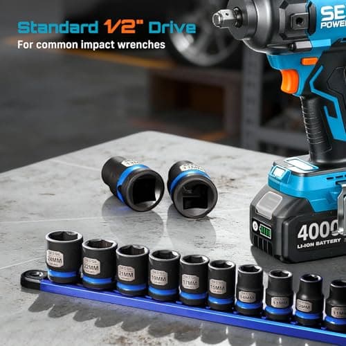 1/2 Inch Drive Impact Socket Set, 11-Piece Metric (10-24mm), Professional Chromoly Steel (CR-MO), 6-Point Shallow Sockets for Impact Wrench, Automotive Repair & General Mechanic Tools - Thumbnail 3