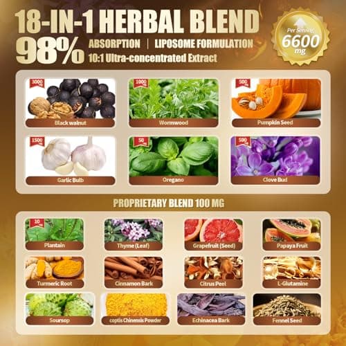 18-in-1 Black Walnut Wormwood Cleanse for Humans, 80 Day Supply, 6600mg Serving, Rapid Gut Cleanse & Digestive Health with Clove, Garlic, Turmeric, Pumpkin Seed, Oregano, Berberine & More 240 Softgels - Thumbnail 3