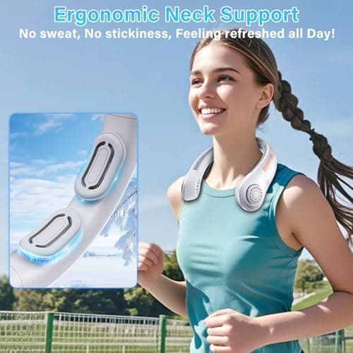 Portable Neck Fan Rechargeable, 5 Speeds, Lightweight, Long Lasting, Battery Operated All-Around Cooling Quiet Personal Fans for Travel, Camping, Birthday Valentines Day Gifts for Women Men Mom Dad - Thumbnail 2