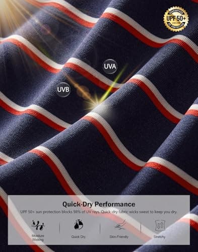 G Gradual Mens Golf Shirt Dry Fit Moisture Wicking Performance Short Sleeve Striped Polo Shirts for Men Dressy Casual (Wide Navy Stripe, 2XL) - Thumbnail 6