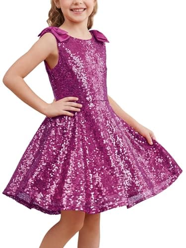Stelle Girls Sequin Dress, Crew Neck A-Line Sleeveless Sparkly Party Dress Girls' Special Occasion Dresses Fuchsia, Size 10-11 Years - Image 1