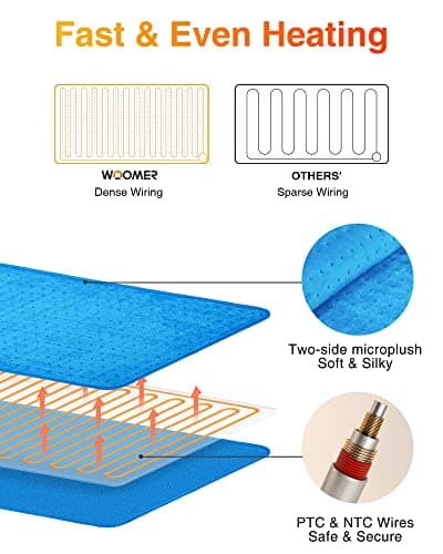 WOOMER Extra Large Heating Pad, Electric Heating Pad for Back Pain & Cramps Relief, Heat Pad with Multi-Color Option, Moist Heat Therapy Feature, Auto Shut-Off, Power Cords Storage Belt - Thumbnail 3