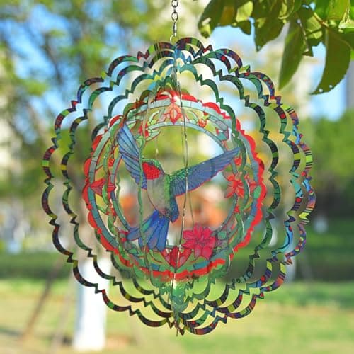 Wind Spinners Outdoor Hummingbird Decorations - Birthday Gifts for Women Mom Grandma, Hanging 12 inch 3D Sculptures for Garden Decor for Outside, Patio, Yard - Thumbnail 6