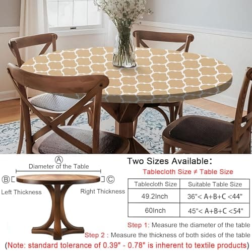 opstellen Fitted Round Tablecloth Weather Proof Table Cloth Heavy Duty Polyester Indoor Outdoor Circle Cover for 36-44" Tables Outside Parties Gear Gifts Spring Summer Fall Picnic Garden Necessities - Thumbnail 2