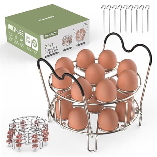 Stackable Egg Steamer Rack Holds 18 Eggs with Handles, Stainless Steel Instant Pot Trivet Fits 6qt/8qt Pressure Cooker, 2-in-1 with Skewers for Grilling - Image 1