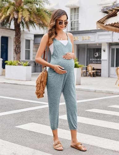 Ekouaer Jumpsuits for Women Sleeveless Spaghetti Strap Ribbed Overall Jumpsuit V Neck Summer Romper with Pockets 2026 Deep Blue M - Thumbnail 3