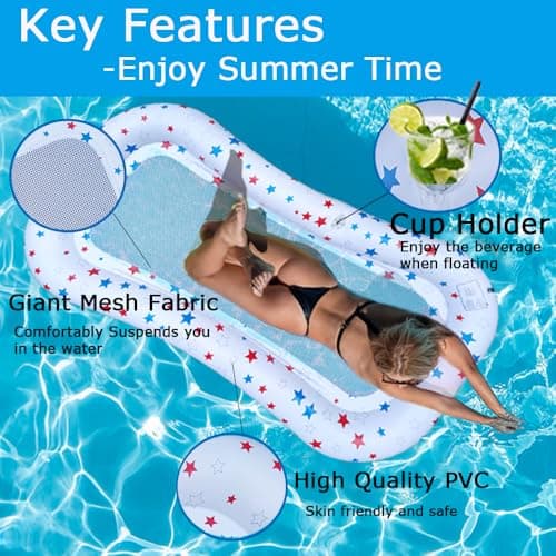 POORAFTERS 2 Pack White Ultra-Comfort Cooling Pool Float Lounge Extra-Large Fabric-Covered Inflatable Raft with Cup Holder Floating Lounger for Adults Beach Pool Lake Summer Relaxation Essential - Thumbnail 4