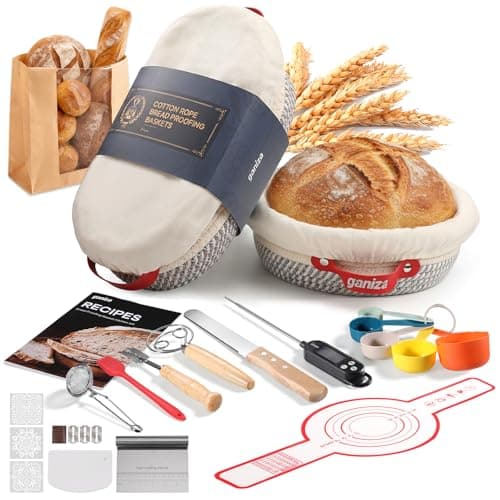 Ganiza Sourdough Starter Kit, Cotton Rope Sourdough Bread Baking Supplies, 9'' Round & 10'' Oval Banneton Basket with Liners & Covers, Sourdough Proofing Basket Kit Gifts for Bakers Women Wife Mom - Image 1