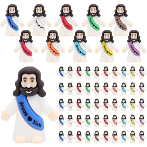 Owurha 50 Pcs Jesus Love You Mini Figures Baby Jesus Figurines in Bulk Tiny Miniature Religious Figures for Hide and Seek, Sunday School, Religious Party Favors, Baptism Gifts, Easter Egg Stuffers - Image 1