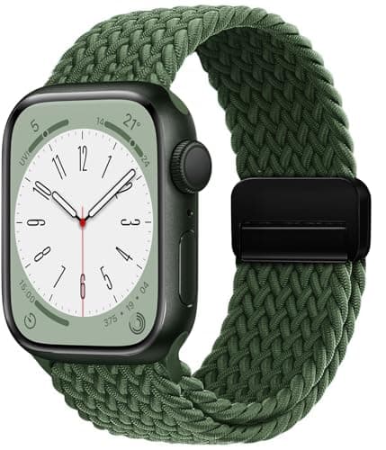 OMECKY Magnetic Braided Loop Band Compatible with Apple Watch Series 11 10 46mm 9 8 7 6 5 4 42mm 44mm 45mm 49mm for Women Men, Stretchy Nylon Elastic Sport Strap for iWatch SE/Ultra 1/2/3, New Olive - Image 1