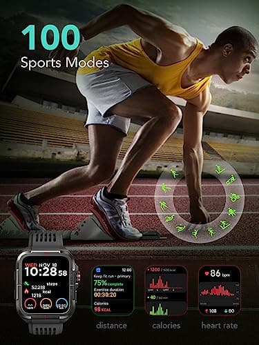 SKG Smart Watch for Men Women, 1.8" Men's Military Smartwatch for Android iPhone with Alexa Built-in, IP68 Waterproof, Fitness Tracker with 100+ Sports, R8 - Thumbnail 6