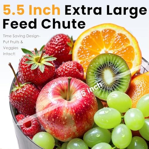 Cold Press Juicer, 5.5inch Wide Feed Chute Juicer Machine, Slow Masticating Juicer for Whole Vegetables & Fruits, Gray - Thumbnail 2