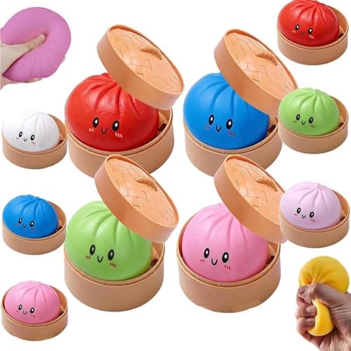 Mystery Dumpling Squishy, 4 Inch Jumbo Dumpling Stress Ball, Squishy Bun, Anxiety Relief Fidget, Soft Squeeze Decompression Dough for Adults Classroom Prizes & Party Favors (Pink) - Image 1