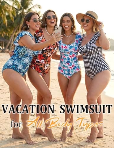 VIAURBE One Piece Ruffle Swimsuit Tummy Control Bathing Suit V Neck Swim Suit Slimming Swimwear Blue Floral XL - Thumbnail 4