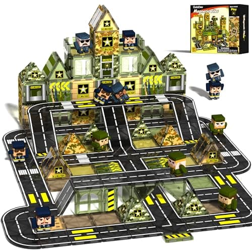 GobiDex 100PCS Magnetic Tiles with 8 Soldiers, STEM Construction Toys for Kids Ages 3-5 5-7 4-8, Magnet Building Blocks for Toddler Toys Games, Birthday Gifts for 3+ Year Old Boys Girls - Image 1