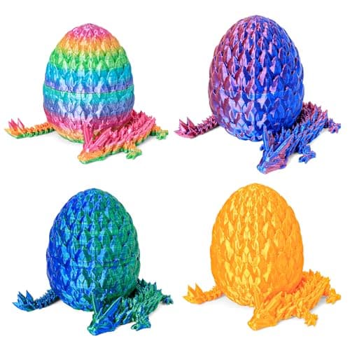 3D Printed Dragon Egg Toy (4 Pack) - Surprise Mystery Inside, Articulated Crystal Dragon, Fidget Sensory Toy for Kids Birthday Surprise & Desk Decor - Image 1