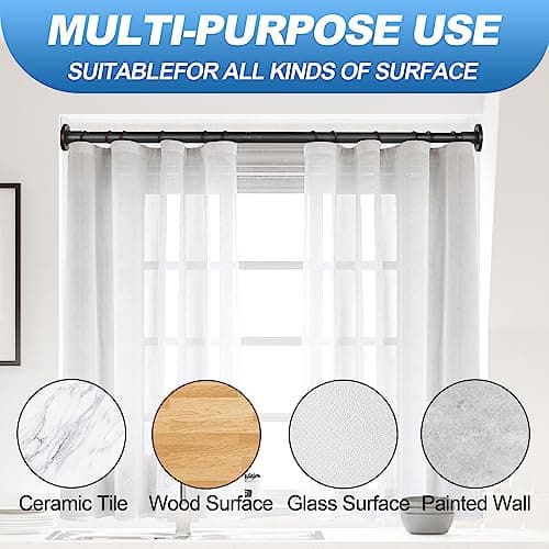CorkLatta Black Shower Curtain Rod 31 to 80 Inch,1 Inch Diameter Adjustable Spring Tension Stainless Steel Telescoping Rod,Easy Install,No Rust - Thumbnail 5