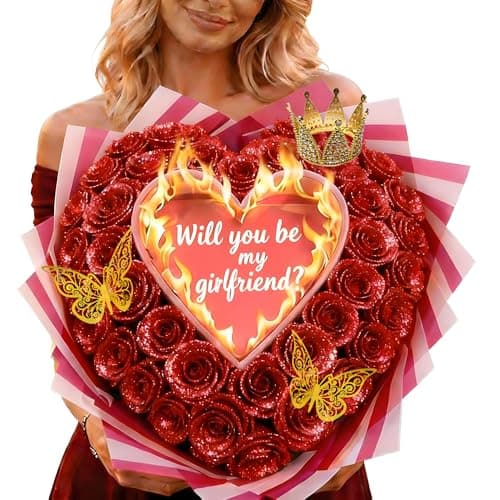 ROSLILY (Self-Assembly) Red Burn Away Flower Bouquet, Eternal Fake Glitter Rose Bouquet, Personalized Burning Flower Bouquet for Proposal, Valentine’s Day & Couples Gifts - Image 1