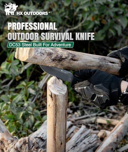HX OUTDOORS Fixed Blade Camping Knife with Fire Starter, Premium DC54 Steel Full Tang Bushcraft Survival Knife with Kydex Sheath for EDC,Outdoor,Camping,Hiking（Black2 - Thumbnail 2