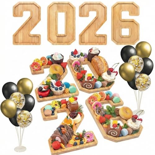 Nsoyos 4PCS Wooden Graduation Decorations Number Charcuterie Board Box-(with 14 Balloons) 2026 Charcuterie Numbers Fillable Food Graduation Party Supplies - Image 1
