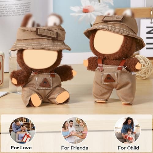 Clothes for Blind Box Dolls, Adorable Doll Clothes Accessories Set with Hat and Suspender Pants Outfit Suitable for 15-17cm Plush Blind Box Toy (Travel Set) - Thumbnail 6