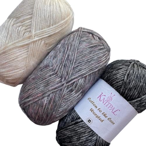 Cotton to The Core Worsted Weight Yarn for Crocheting, 3-Pack (654Yds / 300G), Free Patterns, Beginners Friendly - Soft Cotton Yarn for Knitting - #4 Medium Worsted Weight - Snowy Night - Image 1