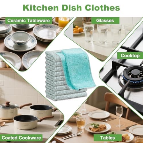 Jeymei 10counts Non Scratch Wire Dishcloth Multipurpose Wire Dishwashing Rag for Washing Dishes,Double Layer Microfiber Cleaning Cloth,Reusable Diamond Weave Steel Wool Scrubber Cloths,Blue - Thumbnail 6