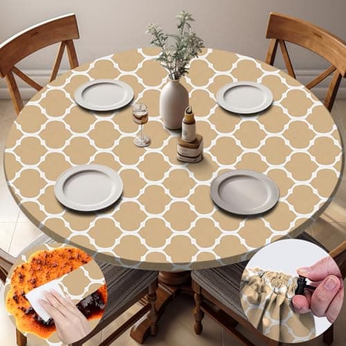 opstellen Fitted Round Tablecloth Weather Proof Table Cloth Heavy Duty Polyester Indoor Outdoor Circle Cover for 45-54" Tables Outside Parties Gear Gifts Spring Summer Fall Picnic Garden Necessities - Image 1