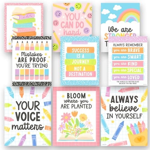 Motivational Posters for Classroom Decor -9 Growth Mindset Classroom Posters Elementary, Positive Poster Middle School, Inspirational Wall Art, Pastel Teacher Bulletin Board Decorations - Image 1