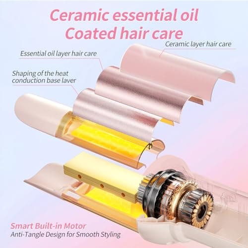 DYHOO 3 in 1 Automatic Hair Curler Set, 1"&1.25" Barrels with Straightening Brush, 3 Temp, Negative Ion Hair Styler for Beach Waves, Loose Curls & Straight Hair, Travel Light - Thumbnail 5
