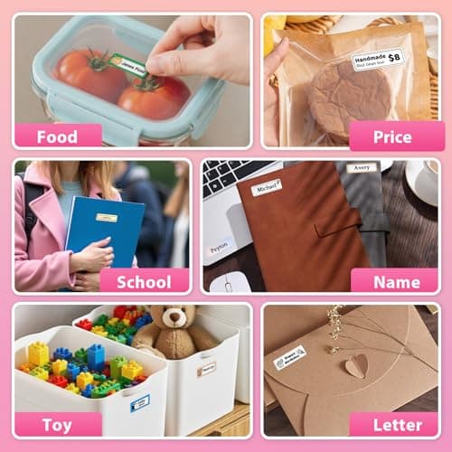 HKHKPI Label Maker Machine with Tape, Small Portable Bluetooth Label Printer, Handheld Mini Labeler for Home, Kitchen, Office, Waterproof Label Makers for Labeling, Gift, Kids School Items, Pink - Thumbnail 3