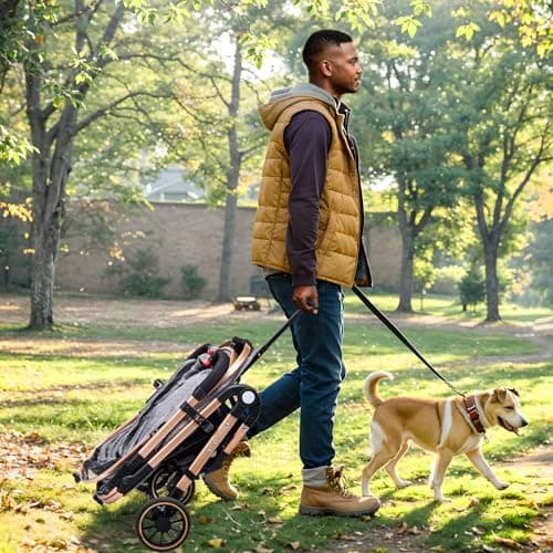 Dog Stroller for Dogs - 3 in 1 Pet Stroller with Detachable Storage Basket 4 All-Terrain Rubber Wheels Pull Rod Durable Travel Carrier for Max 45 lbs Medium Dogs 2 Small Cats - Thumbnail 3