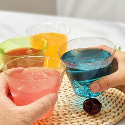 KINGSUSLAY 100Pack Glitter Sliver Plastic Cups, 9 oz Clear Fancy Disposable Cups,Clear Plastic Tumblers for Weddings,Birthday,Thanksgiving, Christmas,Halloween as Party Cups. - Thumbnail 4