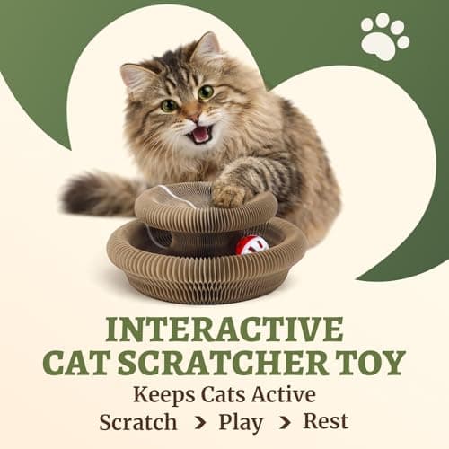 VOXGET 1 Pack Cat Scratcher Toy with Balls Bells, Magic Organ Foldable Cat Scratching Board for Kitten, Interactive Toys for Indoor Adult Cats Exercise Anxiety Relief, Auburn - Thumbnail 5