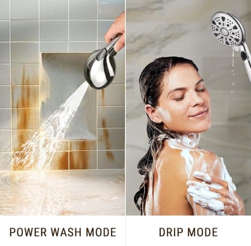 G-Promise 14 Inches Shower Heads with Massage Mode Handheld Sprayer Combo, 3 Way Metal Extended Diverter and Metal Adjustable Extension Arm, Stainless Steel Hose - Thumbnail 6