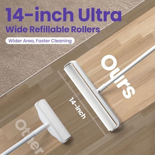14.17" Extra Large Lint Rollers for Pet Hair, DELOMO Sticky Rollers for Floor with 3 Extendable Handle & 4 Refills (200 Sheets), Long Handle Sticky Mop for Cleaning Carpets, Couches, Furniture, Cars - Thumbnail 2
