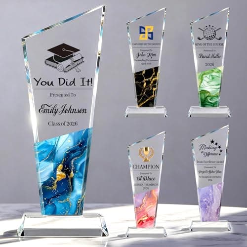 Custom Crystal Trophy Award, Personalized Trophy with Photo Text Logo, Award Trophy for Employee, Graduation Gifts, Employee of the Month, Teacher Appreciation Gifts, 1st Place Trophy (Style1) - Image 1
