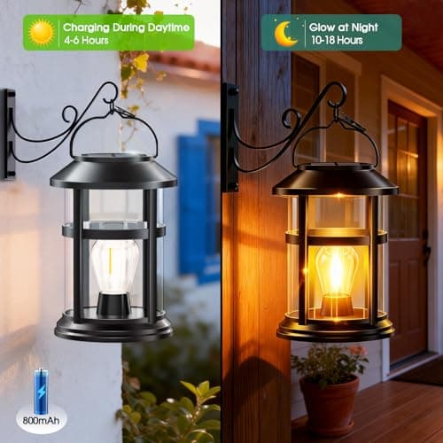 GARPAR Solar Lanterns Outdoor Waterproof with Wall Mount Kit, Upgraded Brighter Hanging Solar Lights for Outside, Auto On/Off Solar Powered Lantern for Garden Yard Patio Porch Decor, Gift for Mom - Thumbnail 4