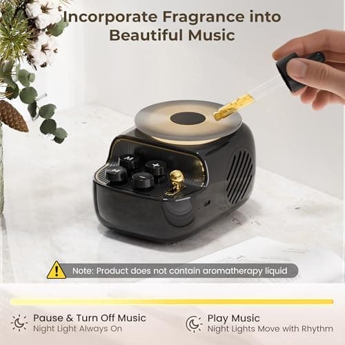 Speakers Bluetooth Wireless, 3 in 1 Protable Cute Speakers with Aromatic tray, Vintage Record Player Look, Adjustable Ambient Lights for Home Office Decor, Gifts for Mother, Girlfriend, Men (Black) - Thumbnail 6