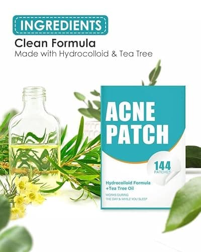 Pimple Patches for Face, Hydrocolloid Acne Patches with Tea Tree Oil for Spot Treatment, Zit Patch, Blemish Cover, Two Sizes, Vegan, Cruelty Free (144 Count (Pack of 1)) - Thumbnail 6